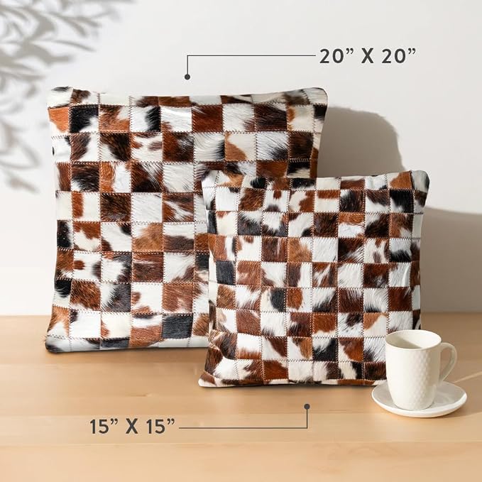 ecowhides 100% Genuine Brazilian Cowhide Pillow Cover – Luxury Leather Decorative Cushion for Rustic & Western Home Décor