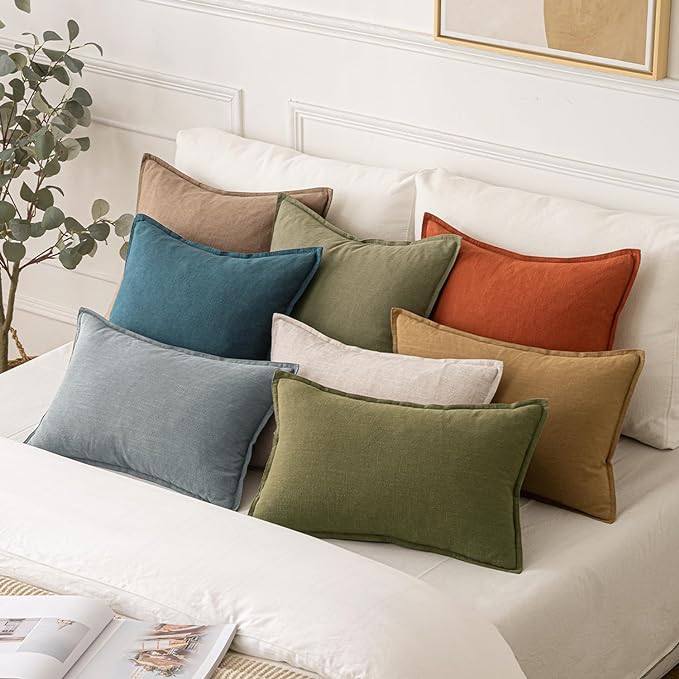 MIULEE Decorative Linen Pillow Covers 20x20 Inch Green Boho Farmhouse Neutral Couch Throw Pillows for Bed Pack of 2 Accent Outdoor Pillowcase Modern Sofa Cushion Livingroom Home Decor