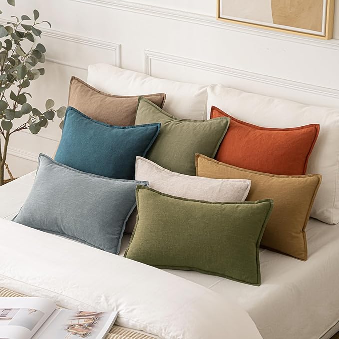 MIULEE Decorative Linen Euro Sham Pillow Covers 26x26 Blue Boho Farmhouse Neutral Couch Throw Pillows for Bed Pack of 2 Accent Coastal Modern Pillowcase Summer Sofa Livingroom Home Decor