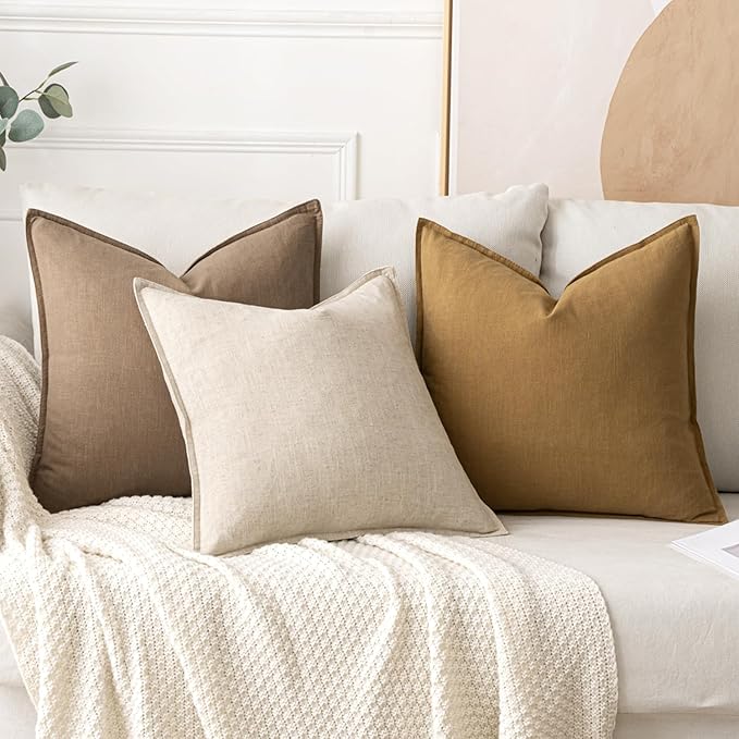 MIULEE Decorative Linen Pillow Covers 18x18 Inch Khaki Boho Farmhouse Neutral Winter Couch Throw Pillows for Bed Pack of 2 Accent Modern Pillowcase Sofa Livingroom Home Decor