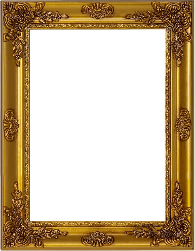 ArtXO Gold A4 Picture Frames: Wooden Wall Frames for 8.25 by 11.75 Photo Display, Vintage Picture Frames, Ornate Photo Frames A4 without Glass and Back