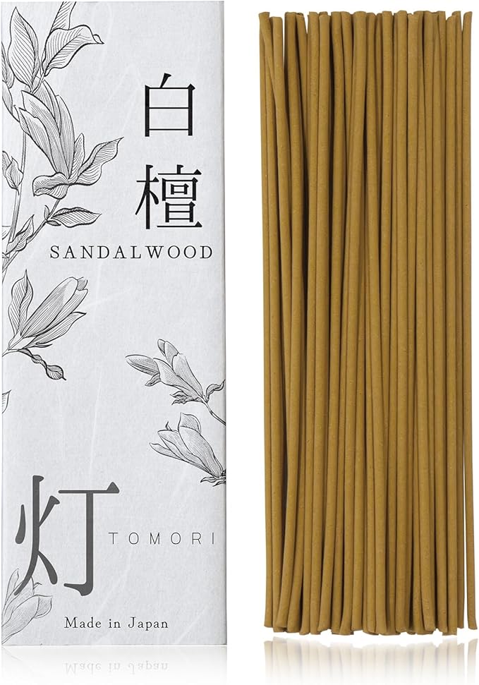 Sandalwood Premium Japanese Incense Sticks 60sticks Coreless Low Smoke Natural Charcoal Free Non Toxic Temple Kyoto Aroma Aromatherapy Meditation Calming Stress Relief Relaxation Yoga Zen TOMORI