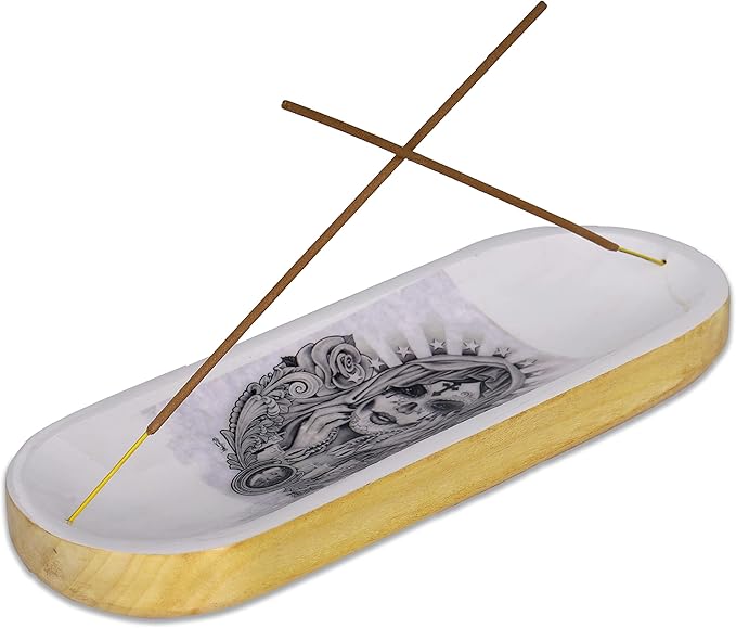 Bless-International Traditional-Handmade-Tray-Burner Wooden-Trat-Incense-Stick-Holder Ash-Catcher-Stand for-Aromatherapy-Meditation-Yoga (Angel Girl, 11x4x1.22 Inches)