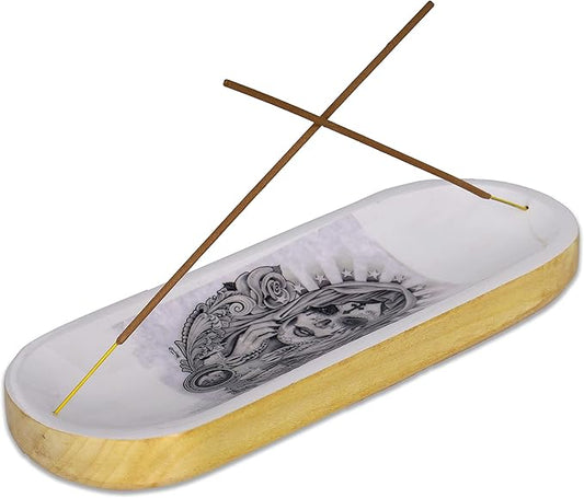 Bless-International Traditional-Handmade-Tray-Burner Wooden-Trat-Incense-Stick-Holder Ash-Catcher-Stand for-Aromatherapy-Meditation-Yoga (Angel Girl, 11x4x1.22 Inches)