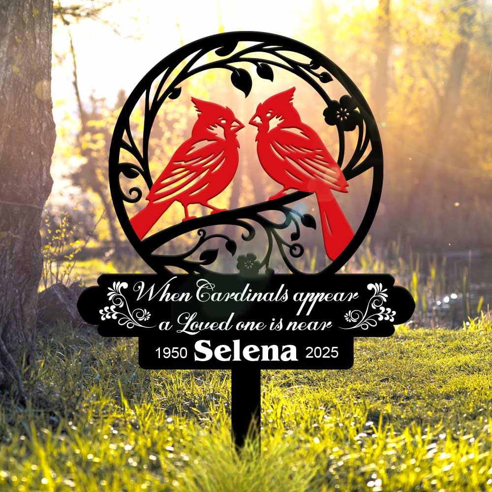 Personalized Cemetery Memorial Metal Stakes, Cardinals Memorial Grave Markers,Graden Decorations for Loss of Mother Father, Outdoor Sympathy Decor Gift