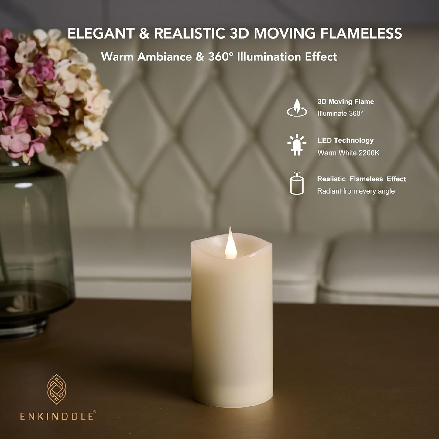 Flickering Flameless Candle, Real Wax LED Pillar Candle with 3D Moving Flame, Battery Operated, Built-in Timer, Ivory, Unscented, Safe for Home Décor, and Holidays 3" x 6.12"