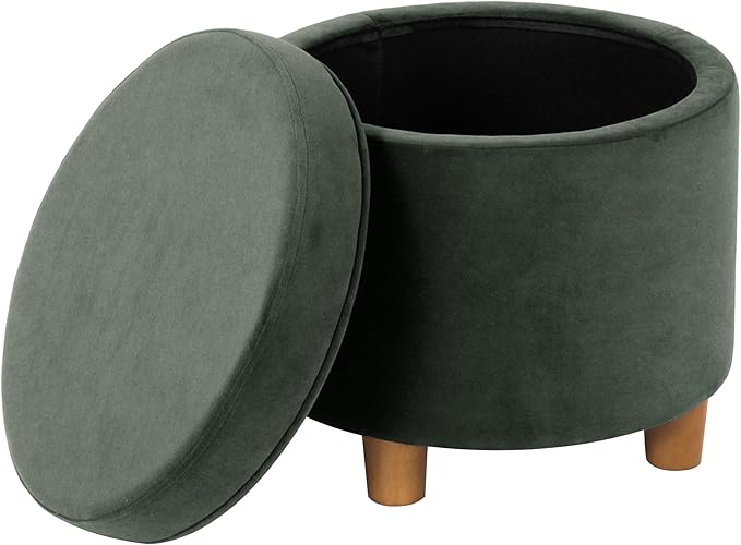 HomePop 19" Round Storage Ottoman - Loden Green Velvet