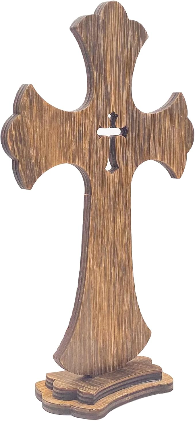 9 Inch 12 Pack Brown Wood Standing Crosses Wooden Tabletop Cross Rustic Cross for Baptism Centerpieces Home Church Decor Prayer Gifts