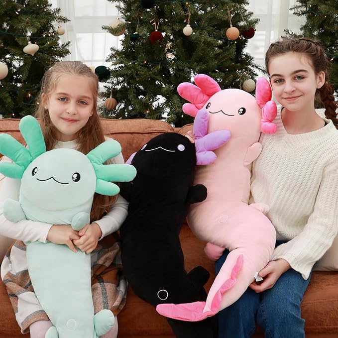 Tezituor Pink Axolotl Stuffed Animal for Easter Girls 48 inch Glow-in-Dark Plush Toy Body Pillow for Adults Kids 6-12, 4ft Large Stuffed Salamander Axolotl Lovers Gifts Christmas Valentines