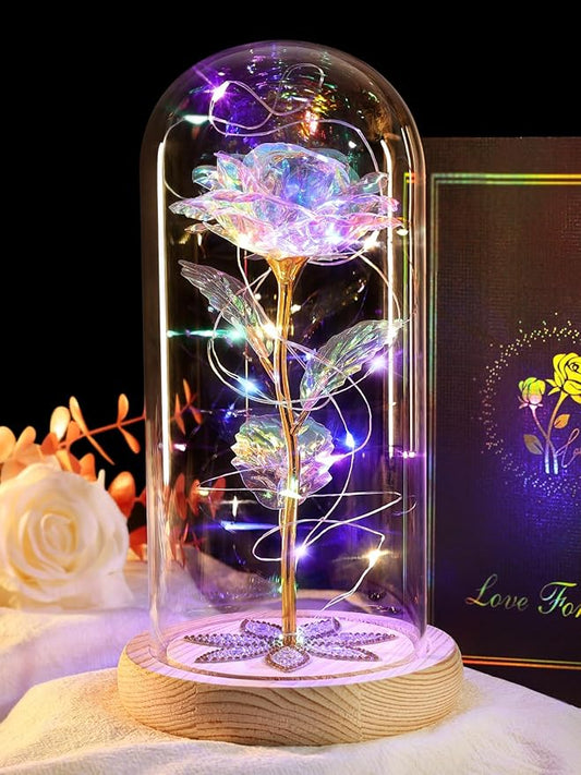 Beferr Mothers Day Rose Gifts for Mom Galaxy Glass Rose Preserved Forever Roses for Delivery Light Up Flowers in Glass Dome Anniversary Birthday Gifts for Women Grandma Wife Her Daughter Girlfriend