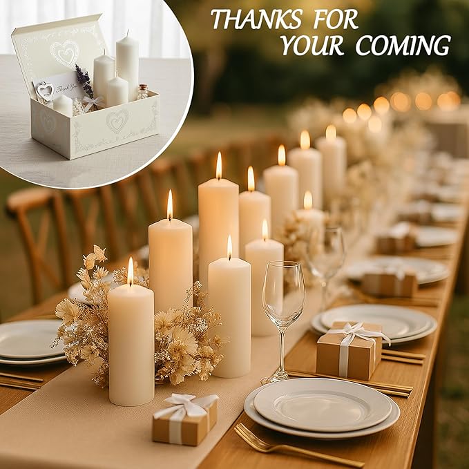 36 Pack White Pillar Candles Bulk Set, 2x3 2x4 2x6 Inch - 12 Each Size, Dripless Smokeless Clean Burning for Wedding Centerpieces, Home Decor, Church, Romantic Ambiance！