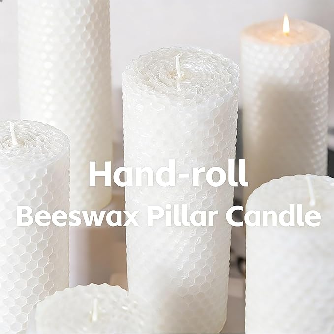 2 Pack Beeswax Pillar Candles, Pure Natural White Beeswax Candles Bulk,Unscented Bees Wax Candle for Home,Prayer,Dripless Smokeless Organic 100% Pillar Candles 2x5in