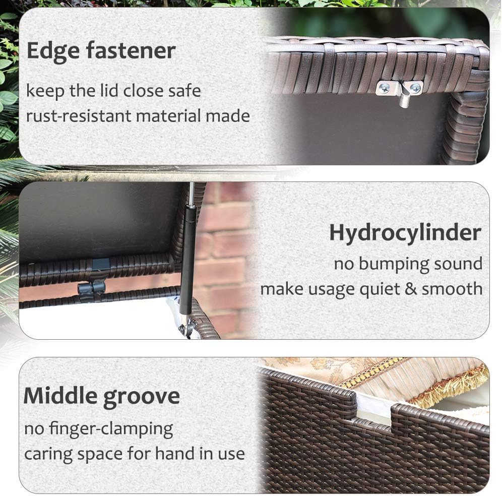 Super Patio Wicker Outdoor Patio Storage Box Waterproof, 120 Gallon Large Deck Box Rattan Storage Bin for Cushions, Garden Tools, Pool, Brown