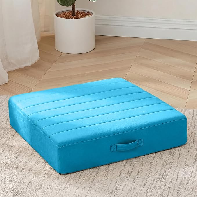 MeMoreCool Square Floor Pillow Seating for Adults Kids, Large Meditation Cushion Floor Pillow with Thick Foam & Soft Tufted Cover, Washable Big Pillow Seat Floor Cushion for Sitting Yoga 24" Blue