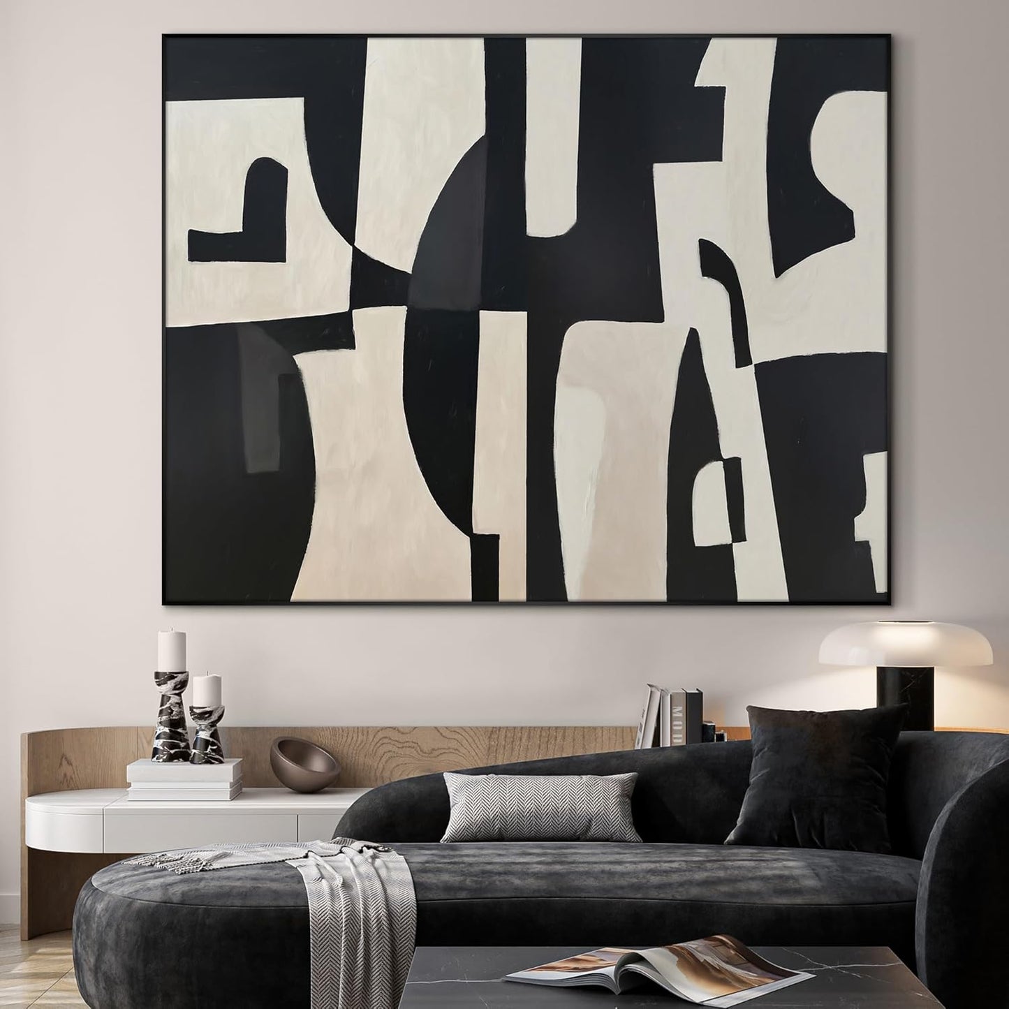 SIGNWIN 46"x60" Extra Large Framed Wall Art Black and White Abstract Geometric Design, Minimalist Modern Print for Home Living Room Bedroom Decor (Frame Assembly Required)