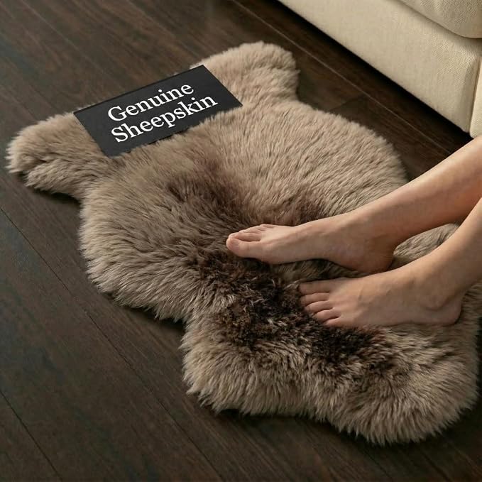 Premium Genuine Sheepskin Rug – Soft & Fluffy Single Pelt (2’ x 3’) Beige Lambskin Area Rug for Bedroom, Living Room Or Chair Cover Sheepskin Throw – Made in Argentina