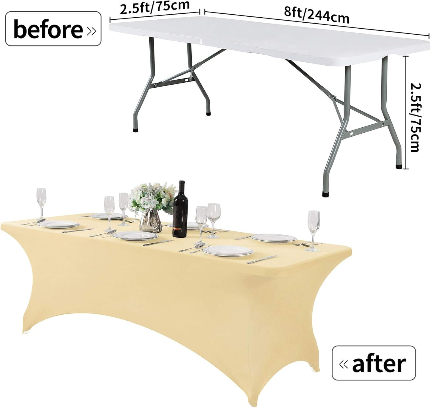 Spandex Table Cover for 8FT or 4ft or 6ft Table Universal Fitted Stretch Tablecloth for Party, Banquet, Wedding and Events-Champagne