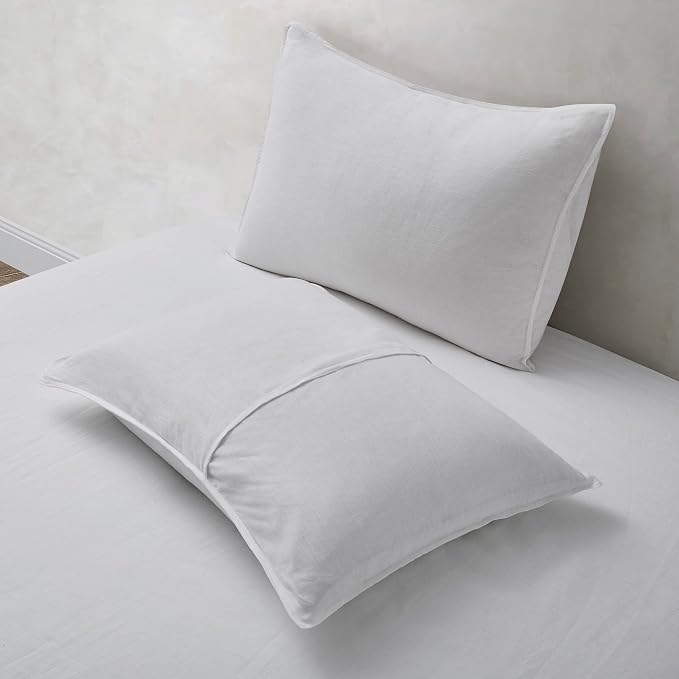 ATLINIA Linen Pillow Cases Standard Sham - 20 x 26 Inch Bed Pillow Protector Cover Set of 2 Bedding Cooling Neutral Pillowcase Shams White