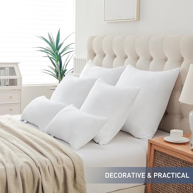 Leeden 12x20 Pillow Inserts Pack of 2, Fluffy Lumbar Throw Pillow Inserts, Soft Rectangle Decorative Throw Pillows for Couch, Sofa, Bed, and Home Decor White Pillows