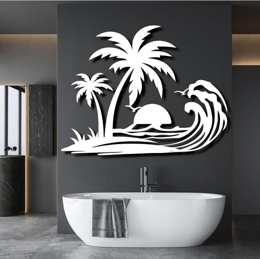 Palm Tree Metal Wall Decor,Palm Tree Metal Wall Art,Metal Palm Tree,Metal Palm Tree Wall Decor,Tropical Metal Wall Art,Beach Wall Decort,Metal Wall Decor (style 1,white,47 L" x 37 W" / 120 x 94 cm)