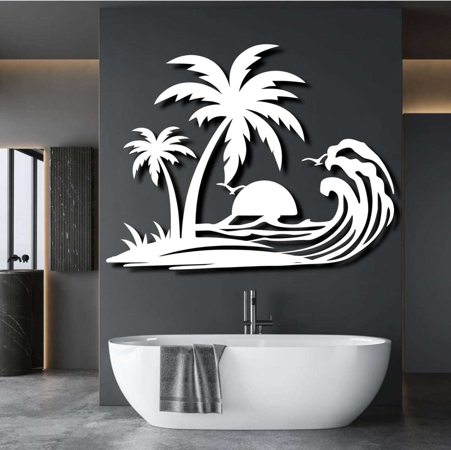 Palm Tree Metal Wall Decor,Palm Tree Metal Wall Art,Metal Palm Tree,Metal Palm Tree Wall Decor,Tropical Metal Wall Art,Beach Wall Decort,Metal Wall Decor (style 1,white,30 L" x 23 W" / 76 x 60 cm)