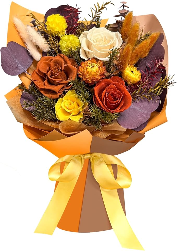 FNCHAI Flowers for Delivery, Vibrant Orange Preserved Flowers Bouquet with Greeting Card, Ideal for Birthday, Friend Gatherings, Corporate Events, Thanksgiving Surprises(Orange)