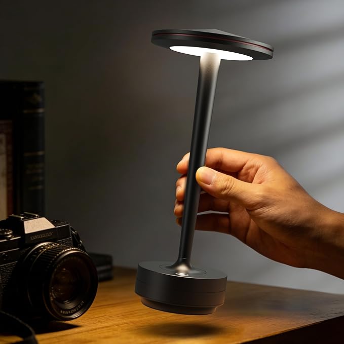 Cordless Rechargeable LED Table Lamp Set of 2 Black | Battery 6000mAh 3 Color Modes&Stepless Dimming Waterproof Metal for Patio,Restaurant Bedroom Dining