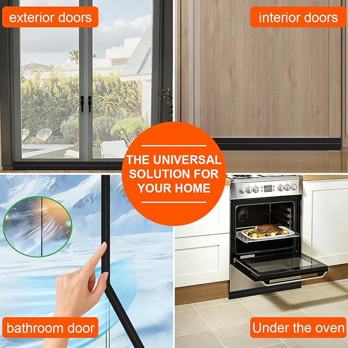 Door Draft Stopper, Adjustable Weather Stripping Seal for Cold Insulation, Bottom/Under Sweep for Exterior & Interior Doors, Seal Blocker Noise, Black, 39 inches
