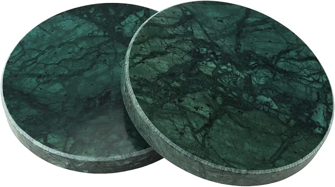 8 PCS 4 Inches Marble Coasters, Round Stone Decorative Modern Coasters with Non-Slip Bottom for Glasses, Cups, Mugs, Emerald