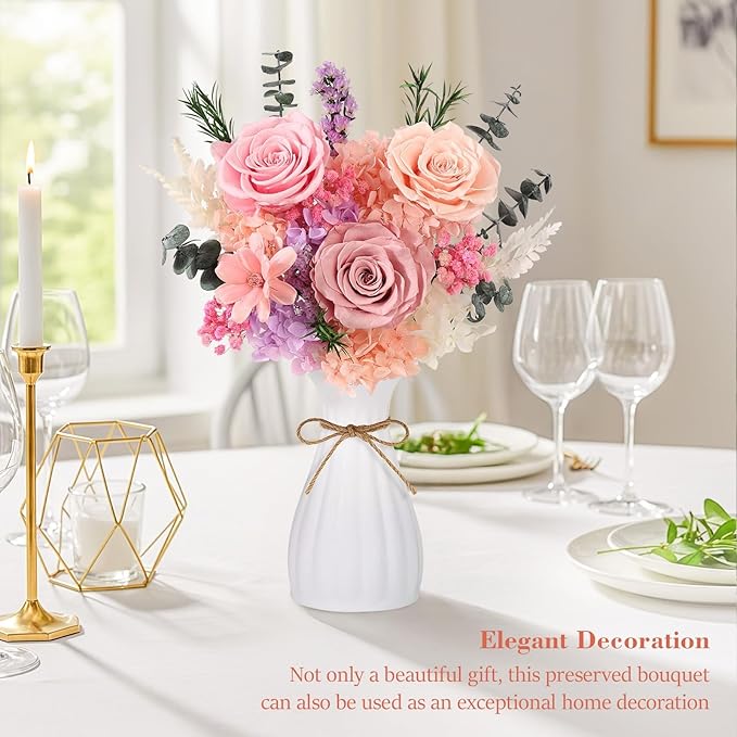 Flowers for Delivery Prime Preserved Flowers Bouquet That Last 3-5 Years Real Forever Roses Bouquet Mothers Day for Mom Mother Women Wife Girlfriend Anniversary Birthday Gifts for Mom(Pink)