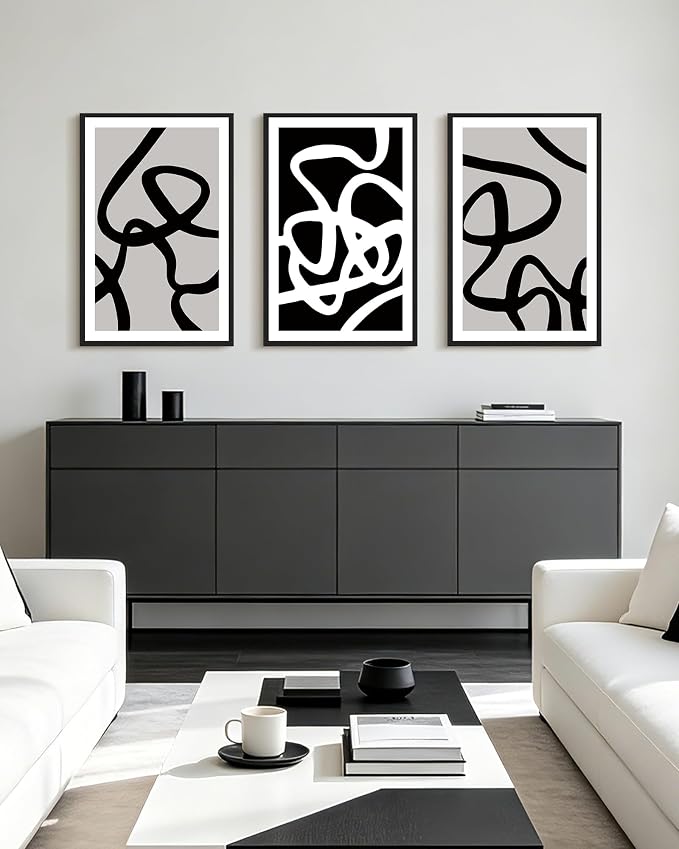 PHOPAGO Black and Gray Abstract Framed Wall Art Large 16x24in Decor Ink Wash Dark Brush Stroke Prints Modern Art Decorative Bedroom Living Room Home Decor - Black Framed
