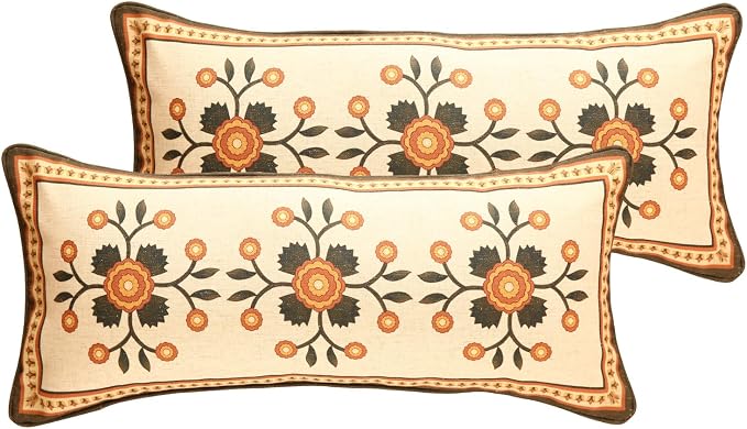 bilin gaier Brown Throw Pillow Covers Set of 2,Floral Farmhouse Linen Accent Pillows Cover for Couch Throw Pillows Case,Decorative Lumbar Pillows for Couch Sofa Bed Chair Cushion Covers 12"x20"