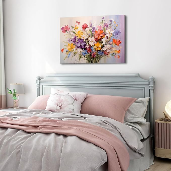 Large Colorful Flower Canvas Wall Art Daisy Poppy Picture Wildflower Wall Decor for Bedroom Abstract Nature Botanical Painting Prints Watercolor Floral Poster Artwork Living Room Decoration 32x48"