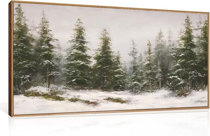 HPNIUB Green Pine Tree Landscape Framed Wall Art Set,Modern Foggy Forest Wall Decor,Nature Tree Woodland Printing,Calming Nordic Wilderness Scenic Artwork for Living Room, Bedroom,Office-20''x40''