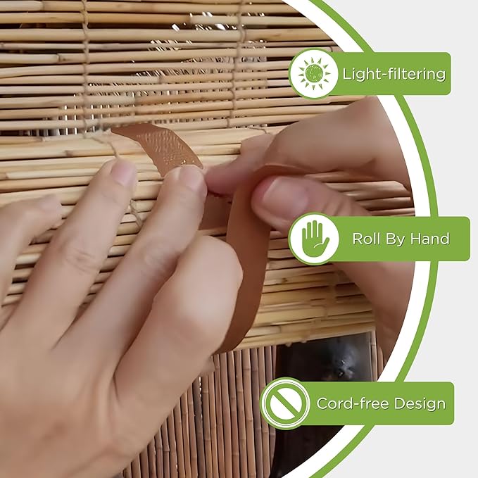 FOREVER BAMBOO Light-Filtering Cordfree Bamboo Reed Blinds Shades for Windows Manual Roman Blind Roll-Up Shades Natural 48 in W x 72 in H