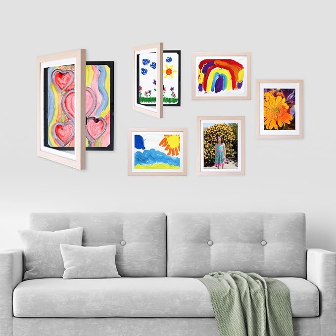 Dynamic Frames Li’l Davinci Art Cabinet, Stores up to 50 Pieces of 9x12 inch Art, Outer Wooden Frame 11.75 x 14.75 inches, Kids Art Frame, Front Opening, Universal Hanging, Natural