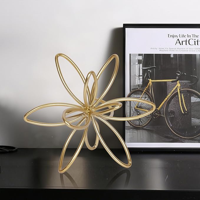 Gold Metal Sculpture Decoration Geometric Sphere Decor Modern Abstract Cube Figurine Ball Statue Centerpiece for Home Decor Accent Living Room Office Shelf Bookshelf Tabletop Decorative