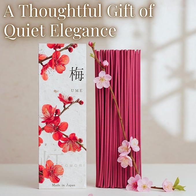 Ume Plum Blossom Premium Japanese Incense Sticks 60sticks Coreless Low Smoke Natural Charcoal Free Non Toxic Kyoto Aroma Aromatherapy Meditation Calming Stress Relief Relaxation TOMORI