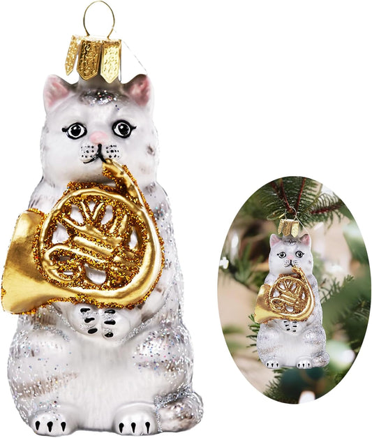 Cat Christmas Ornaments,Hand-Blown Glass Ornaments,Cat Collection Figurine Hanging Ornaments,Christmas Tree Decorations for Animal Lovers Holiday Party Home Gifts