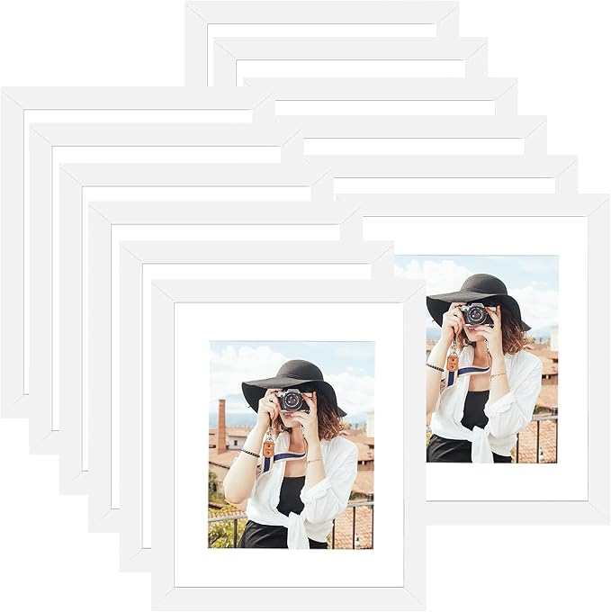 Picrit 12x16 Picture Frame Set of 12, Display 8.5x11 with Mat or 12x16 without Mat, Photo Frames for Wall Mounting Display, White