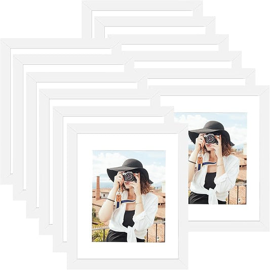 Picrit 12x16 Picture Frame Set of 12, Display 8.5x11 with Mat or 12x16 without Mat, Photo Frames for Wall Mounting Display, White