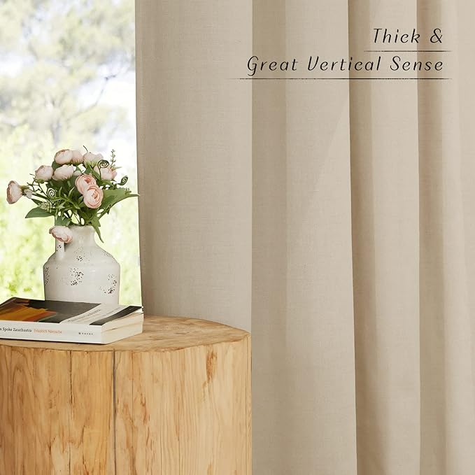 NICETOWN Thick Flax Linen Curtains for Living Room, Rustic Grommet Semi Sheer Privacy Assured Linen Blend Drapes with Light Filtering for Kids Room/Bedroom, Angora, W55 x L90, 1 Pair