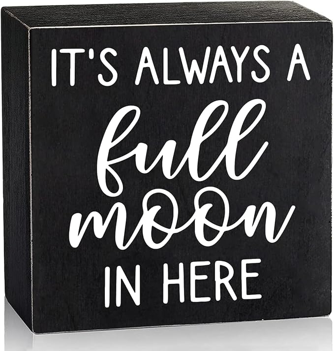 Wood Box Sign Cute Bathroom Decor Always a Full Moon - Funny Bathroom Signs Decor, Wooden Box moon Wall Art Sign Decor, Home Space Toilet Desk Plaque Black Halloween Farmhouse Decorations