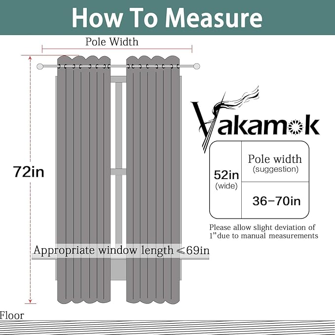 Yakamok Dove Grey Room Darking 72 Inch Length 2 Panel Sets for Livingroom Dining Room Darkening Thermal Insulated Bay Window Hotel Modern Elegant Black Out Sunblock Curtins/Bedroom,52 x 72 Inches