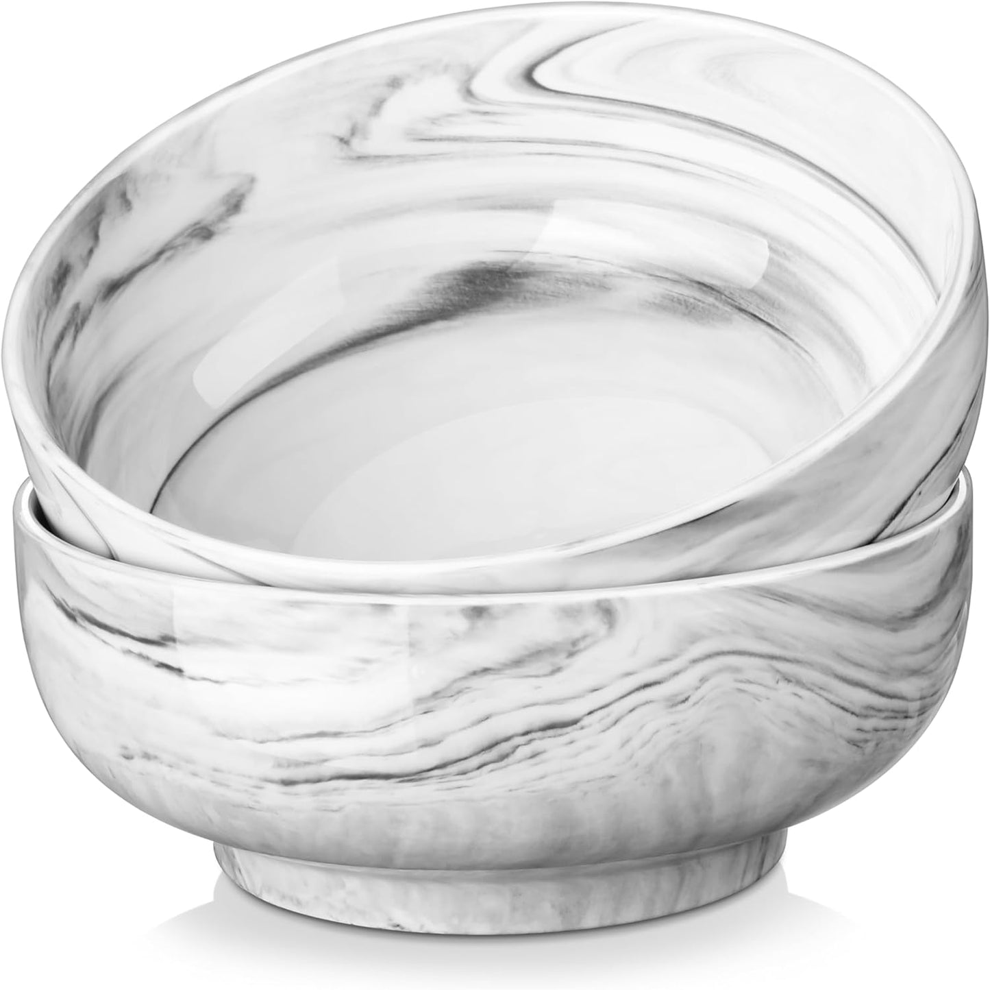 MALACASA Large Serving Bowls, 60 OZ (8'') Salad Bowls Set of 2, Ceramic Mixing Bowls for Kitchen, Serving Bowl for Soup, Pasta, Side Dishes and Entertaining, Marble Grey, Series REGULAR