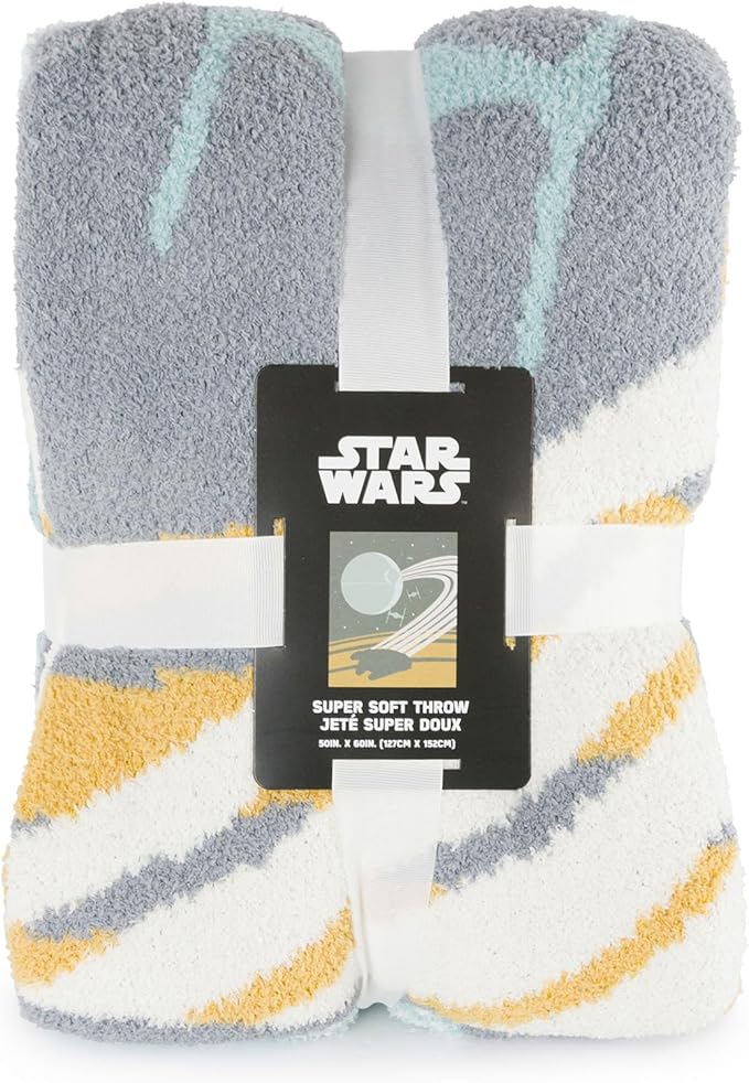 Star Wars Feather Knit Fluffy Throw Blanket - Death Star and Millennium Falcon Fuzzy Blanket Measures 50 x 60 inch, Super Soft Lightweight Bedding