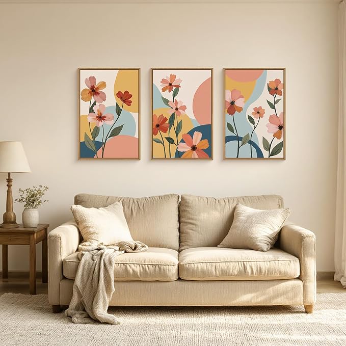 FWIEXA Boho Floral Canvas Wall Art,Nursery Flower Pictures Wall Decor,Modern Orange Flowers Wall Art,Abstract Plant Botanical Art Print,Wildflower Bohemian Artwork for Bedroom Rustic Farmhouse 16x24''x3