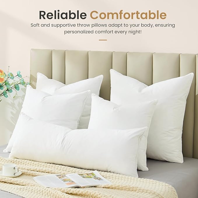 BHZ Euro Throw Pillow Inserts, 26x26 Down Feather Alternative Pillow Inserts Set of 2, Decorative Soft Large Square White Throw Pillows Insert for Couch Bed Dorm Sofa with Breathable Cover