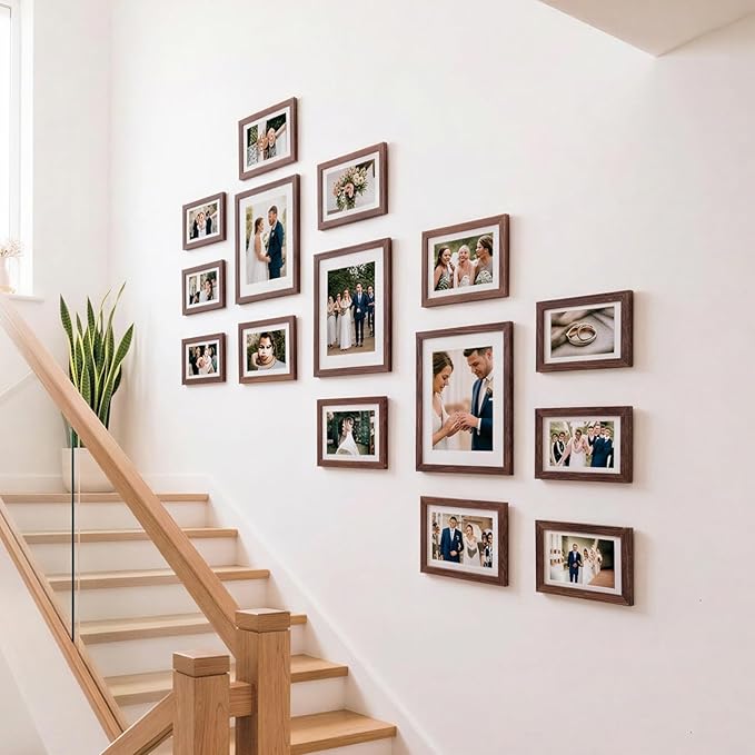 Fixwal Picture Frames Set, Gallery Wall Frame Set Picture Frames Collage 15 Pack for Wall or Tabletop with 8x10 5x7 4x6 Frames, Rustic Brown