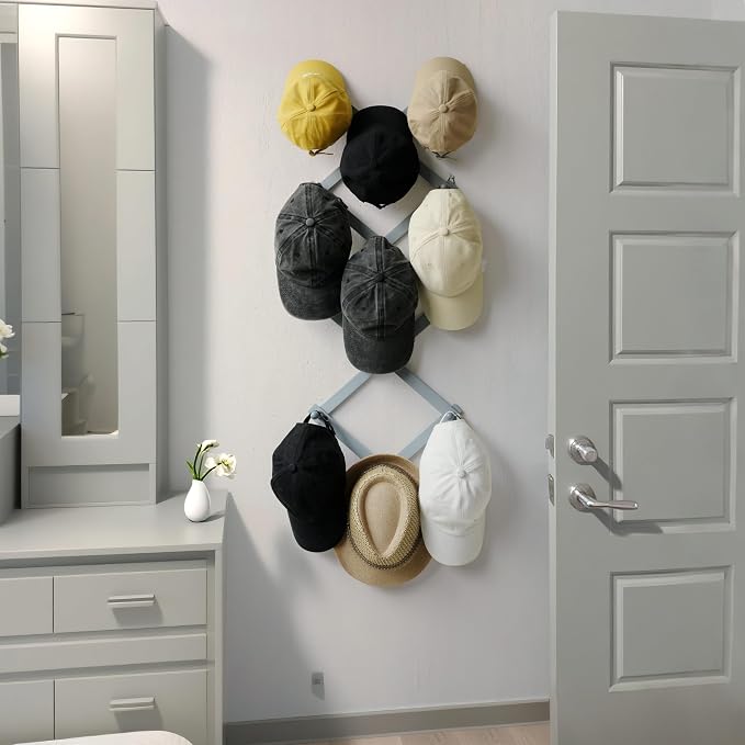 SKOLOO Hat Rack for Wall with 14 Hooks, Solid Wooden, Modern, Expandable Coat Rack Wall Mount for Coats, Hats, Bags, Baseball Caps, Dusty Gray Oak